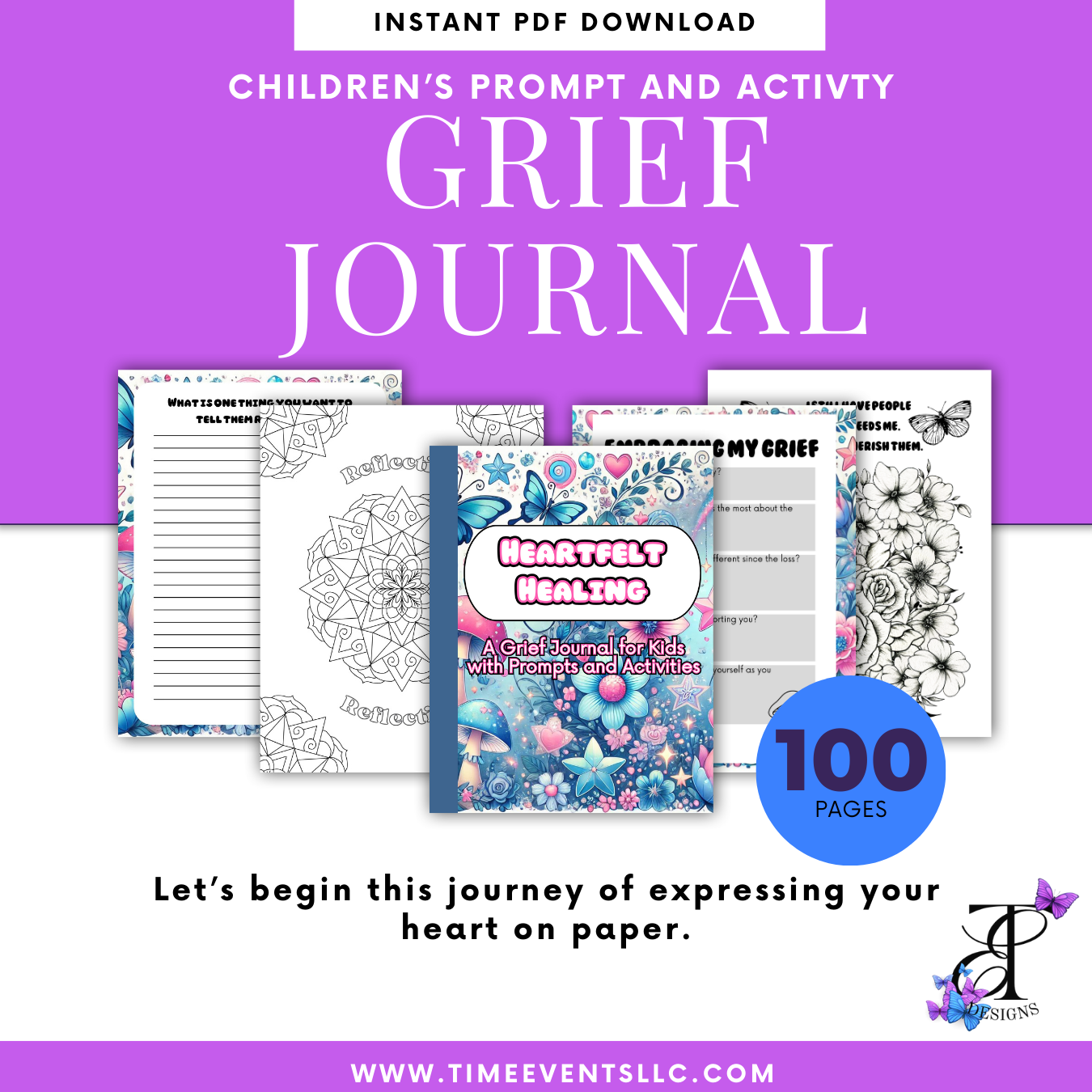 Heartfelt Healing: Grief Journal with Guided Prompts and Activities (Instant PDF Download)