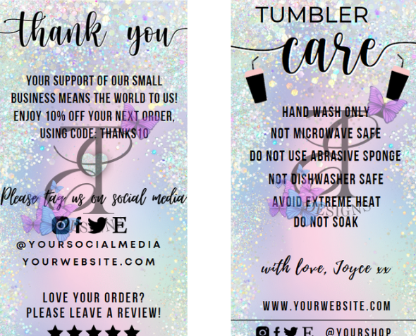 Thank you and Tumbler Care Card Bundle (3 Sets with Bonus)