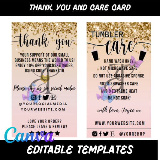 Thank you and Tumbler Care Card (FREEBIE)