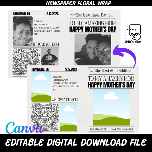 MOTHER'S DAY NEWSPAPER FLORAL WRAP (EDITABLE CANVA TEMPLATE)