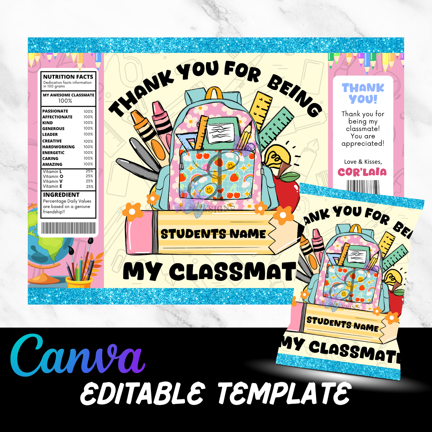 Thank You for Being My Classmate Chip Bag (Editable Download)