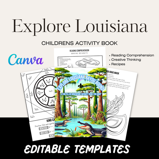 Explore Louisiana Bayou Bound Childrens Activity Book (Editable Download)